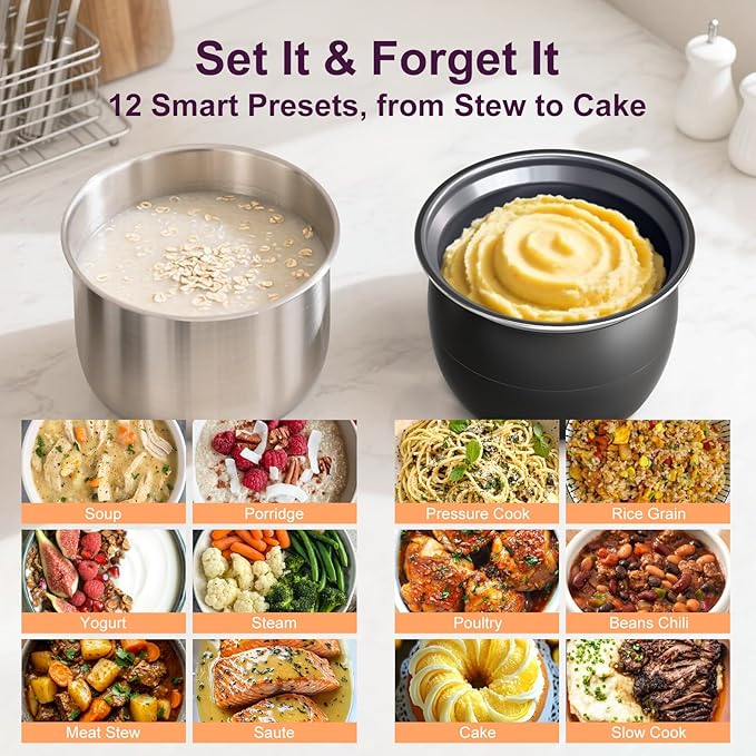 Fullwill Dual-Pot Electric Pressure Cooker 6+5QT(2025 Upgraded), 12-in-1 Multi-Cooker for Pressure Cooking, Soup, Yogurt, Stew, Rice