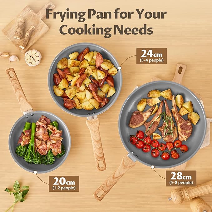Non Stick Frying Pans Set, 3 Pieces Skillet Set, Ceramic Frying Pan, Molecular-bonded Induction Base, Kitchen Chef's Pan, Omelet Pans, PFOA/PFAS/PTFE Free, Compatible with All Stovetops