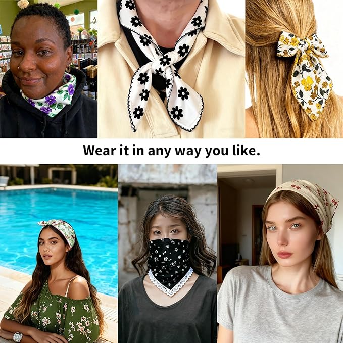 21x21 inches 100% Cotton Bandana for Women - Soft Square Scarf, Multi-Purpose Head Covering, Hair Bandana