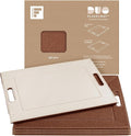 PLACEsMAT 2-in-1 Faux Leather Placemat & Serving Tray | Reversible Design, Lays Flat & Easy to Clean | Ottoman Food Tray, Perfect Housewarming Gift, 18” x 14” (Fabric Tan & Cream, Set of 4)