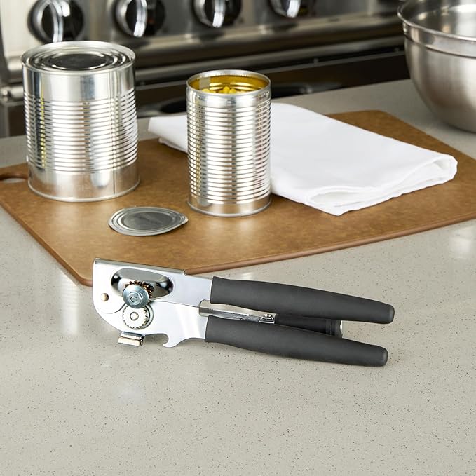 Restaurantware Stainless Steel Magnetic Manual Can Opener - 6 Pack - German Standard Black Crank Can Opener with Magnet, Ergonomic Handle, Non-Slip - Heavy-Duty Hand Can Opener, Easy Turn, Sharp Blade