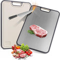 Titanium Cutting Board, 15.2” Double-Sided Chopping Board, Non-Toxic Safe Metal Cutting Board, Titanium/Wheat Straw Surface, Non-Slip Design for Safe & Efficient Cooking, Perfect for Meat, Vegetables