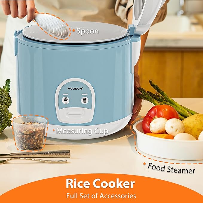 Electric Rice Cooker with One Touch for Asian Japanese Sushi Rice, 10-cup Uncooked/20-cup Cooked, Fast&Convenient Cooker with Steamer, Stainless Steel Housing and Auto Warmer