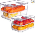 vacane Produce Saver with Lids, 2 Piece Fruit Vegetable Storage Container with Vents Stackable Fridge Drawers Organizer Salad Lettuce Keeper For Refrigerator,Bpa-free Fresh Keeper,5.7L&2.8L