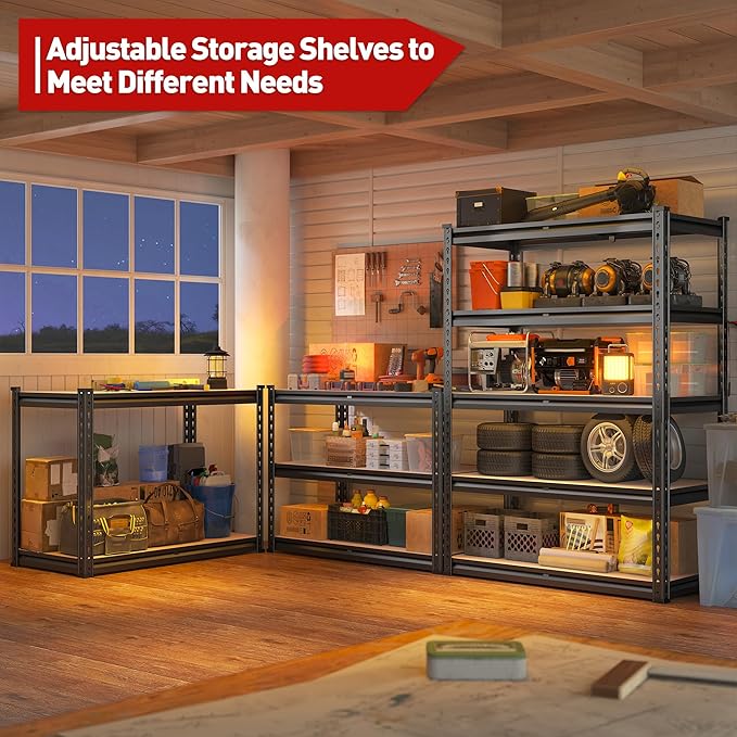 REIBII 2000LBS Garage Shelving Heavy Duty 72''H Storage Shelves 5 Tier Heavy Duty Shelving, Adjustable Metal Shelves for Garage Pantry Closet Kitchen Basement 35.5" W x72 H x 15.8" D, 2 Pack
