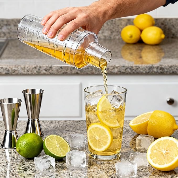 Plastic Boston Cocktail Shaker Set, 6 Pack 18oz Shatterproof Bartender Kit with Built-in Strainer Lids, Travel Bar Tools for Beginners, Mixing Martinis, Margaritas (530ML, 6 pack)