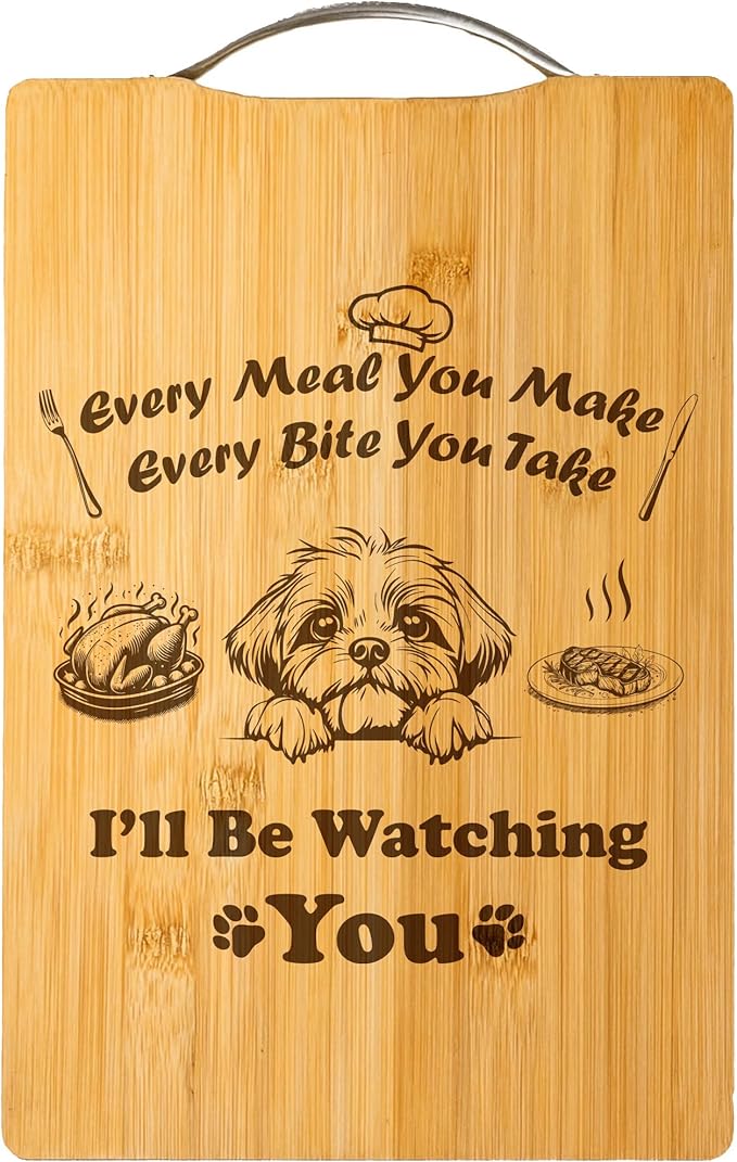 Personalized Engraved Cutting Board, Funny Gift for Dog Moms, Handmade Home Decor, Perfect for Housewarming – I’ll Be Watching You (Shih Tzu)
