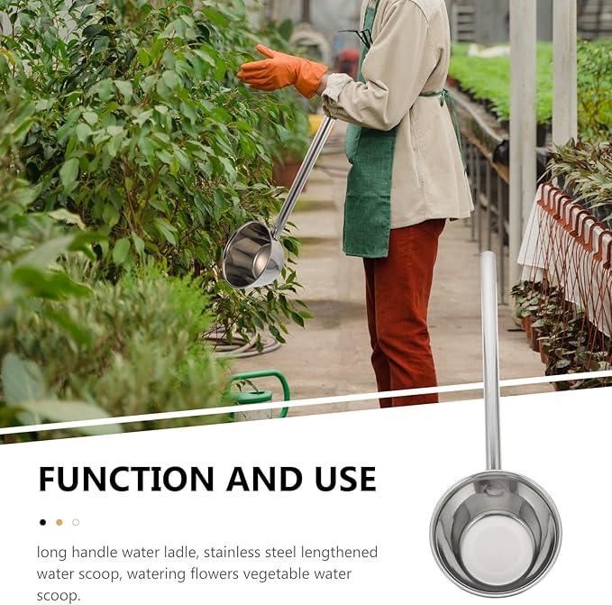 Yardwe Long Handle Stainless Steel Water Ladle - 18.3 Inch Lengthened Scoop for Watering Flowers, Vegetables, and Kitchen Use, Large Capacity, and Comfortable Grip
