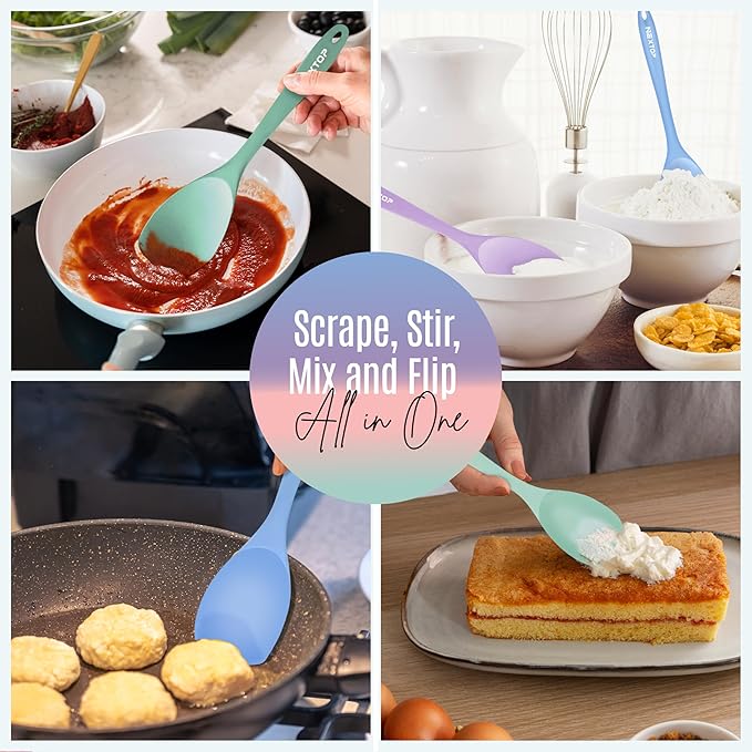 NEXTOP Silicone Spatula Set of 4 – Multipurpose Seamless Silicone Spoon Spatula for Mixing and Cooking – MultiColour Heat Resistant Flexible Kitchen Utensils for Blending, Stirring, and Baking