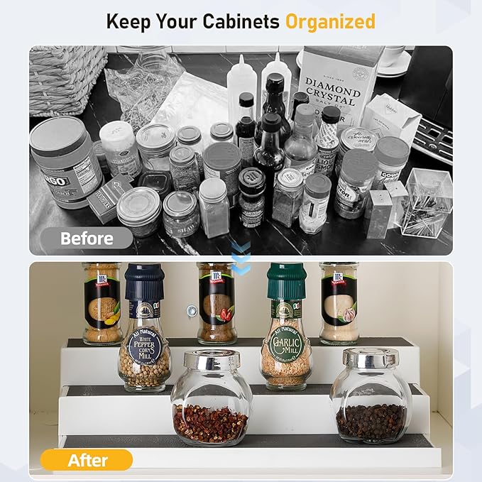 Spice Rack Organizer, Non-Skid 3-Tier Expandable Spice Rack For Cabinet, Tiered Spice Shelf, Kitchen Organizers and Storage, Seasoning Organizer, Pantry Organization, Bathroom, Countertop