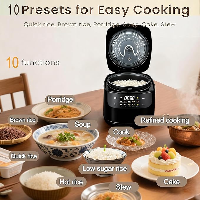 Mini Protable Smart Rice Cooker,2L,5 Cups Cooked/3 Cups Uncooked, 400W Non-Stick Rice Maker, 24 hours Timer Delay,10 Functions,Fast Cooker