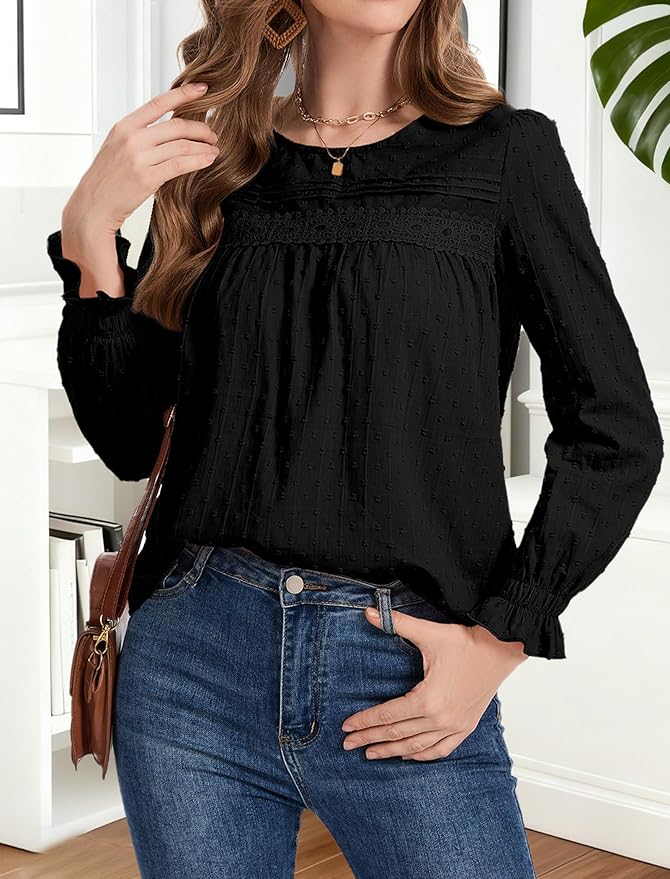 Long Sleeve Shirts Women Dressy Blouses for Women Cute Crew Neck Fall Tops Trendy Women's Clothing 2025 Fashion
