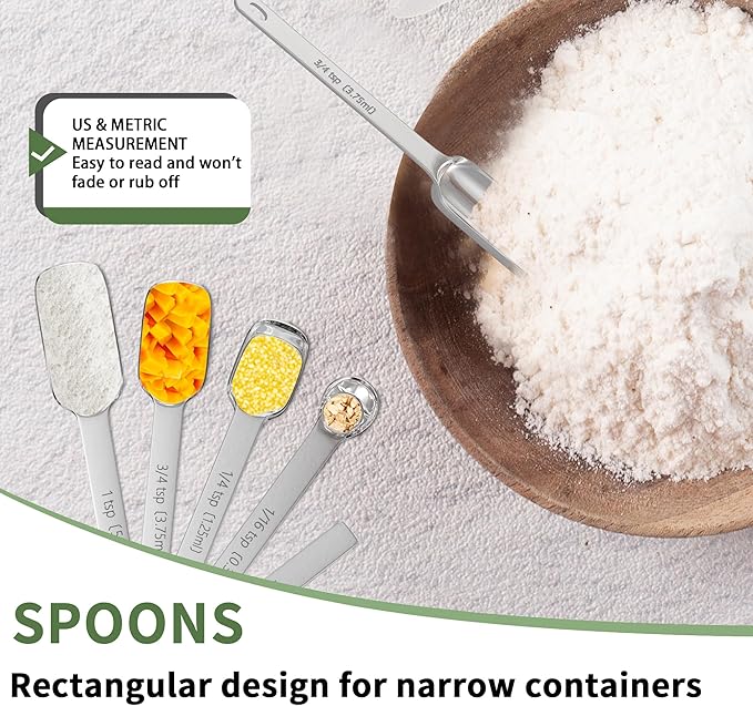 Measuring Cups and Spoons Set of 21, 7 Stainless Steel Nesting Measuring Cups, 8 Measuring Spoons & 1 Leveler, 5 Mini Spoons, Kitchen Gadgets for Cooking & Baking, Square