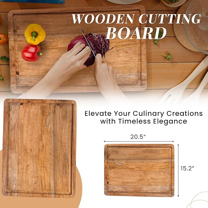 Large Cutting Board – Stylish, Thick, and Durable Butcher Block for Kitchen, Chopping, and Meal Prep - Premium Wooden Board for Cutting, Slicing, and Serving
