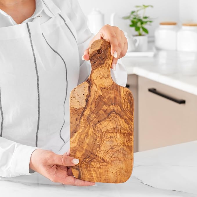 Olive Wood Cutting Board - 30cm (11.8") Handmade Chopping Board with Hanging Hole - Rustic Mediterranean Kitchen Board for Chopping, Slicing, and Serving with Natural Beeswax Finish