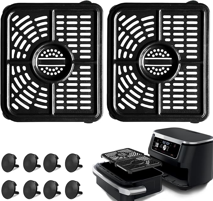 GWY Air Fryer Tray for Ninja Foodi 11 Quart 7-in-1 MegaZone XL FlexBasket Air Fryer, 2 Packs Replacement Air Fryer Crisper Plate Grill Pan Grill Plate Accessories with Rubber Bumpers, Dishwasher Safe
