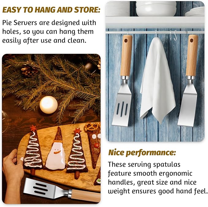 Patelai 2 Pack Small Spatula Mini Serving Brownie Spatula for Serving and Flipping Cooking Pancakes Desserts Cookie Eggs Lasagna (Solid,Slotted,Wooden Handle)
