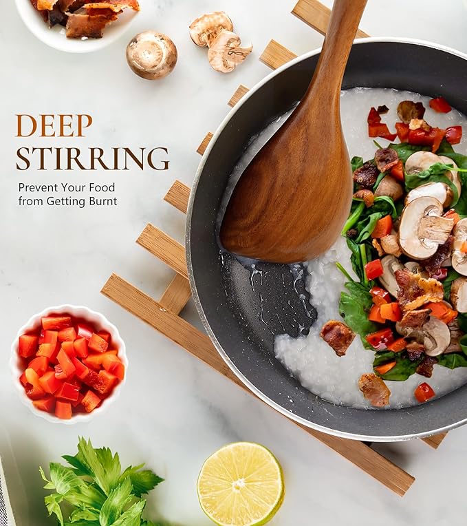 Wooden Spoons for Cooking, Natural Premium Teak Wood Corner Spoon, Good Grip Large Wooden Spoons & Wooden Spatula, Heat Resistant Wooden Cooking Utensils for Nonstick Cookware Cooking Gift - Left Hand