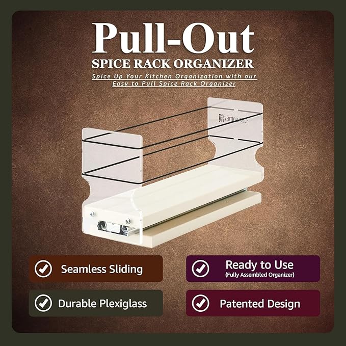 Vertical Spice - Sliding Spice Rack Organizer for Cabinets - Pull Out Shelves for Upper Kitchen Cabinets - Cabinet Organizer/Storage - 1 Tier - 3.45" x 5.0" x 10.6"(Cream, Partially Assembled)