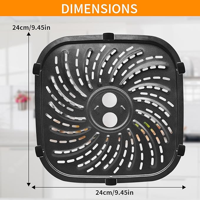 Air Fryer Grill Pan for PowerXL Vortex Pro 8 QT Air Fryer, Oval Nonstick 10''*10'' Air Fryer Accessories Replacement Parts Tray Basket Grill Plate with Rubber Bumpers,Dishwasher Safe