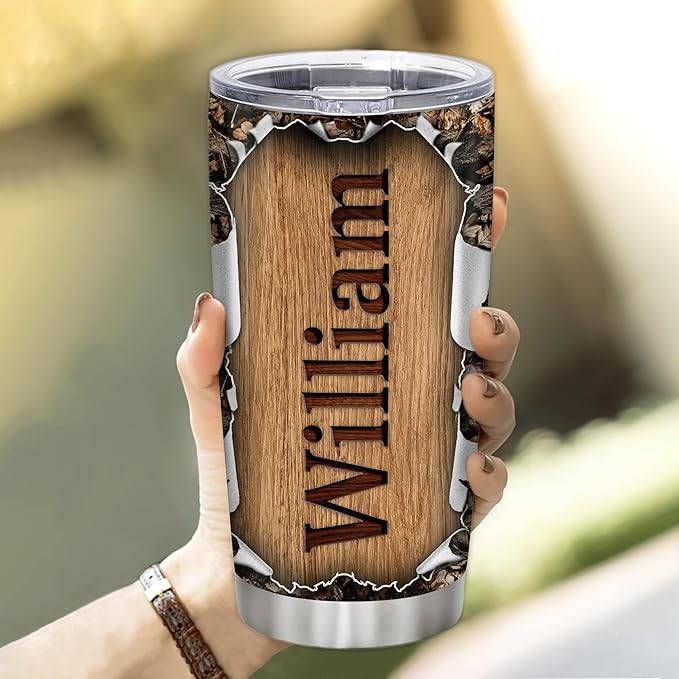 Hyturtle Personalized Stainless Steel Tumblers 20Oz, 30Oz With Lid - Mallard Duck Hunting Camo Tumbler Cup with Lid, Double Wall Vacuum Thermos Insulated, Gifts For Women, Men, Christmas, Birthday
