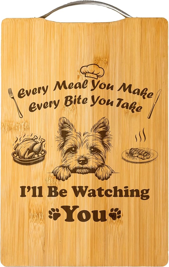 Personalized Engraved Bamboo Cutting Board, Funny Dog Gift for Dog Lovers, Holiday Gift, Handmade Kitchen Decor – I’ll Be Watching You (Yorkshire Terrier)