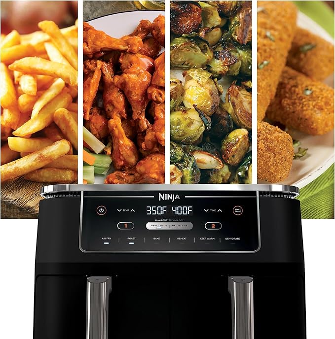 Ninja R-AD300CO Foodi 6-in-1 10-qt. XL 2-Basket Air Fryer with DualZone Technology, Black (Renewed)