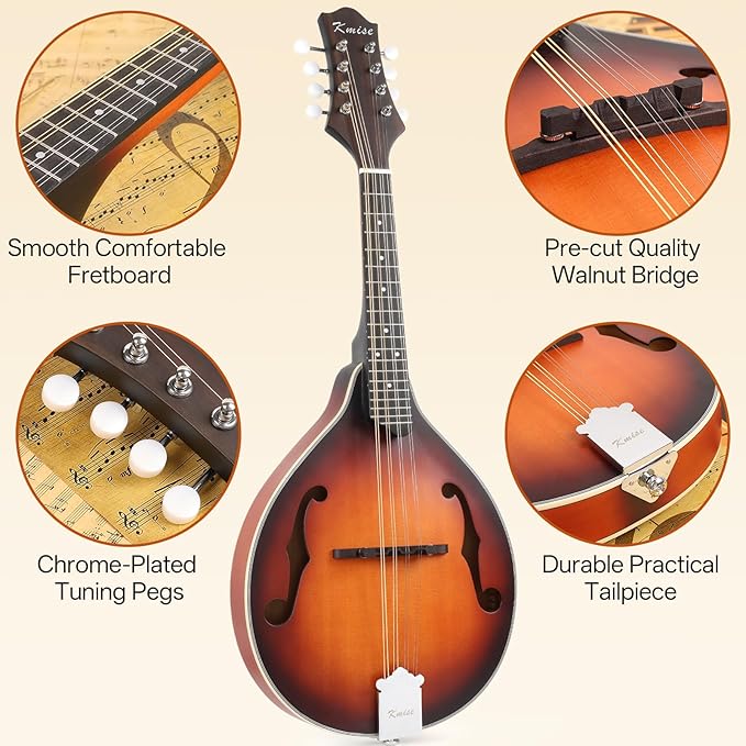 Mandolin Musical Instrument A Style, Acoustic Mandolins Instrument Kit Italian 8 String for Professional Beginners Adults Teens Youth Kids (A Style Acoustic Brown Sunset, 8 String)