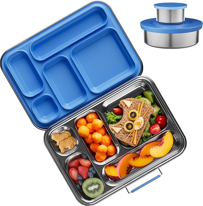 Stainless Steel Bento Box Kids, Kids Metal Bento Lunch Box BPA Free Lunch Box Containers 304 Stainless Steel Bento Box for School and Office(Bule)