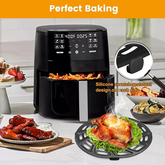 Air Fryer Accessories for Gourmia GAF698 GAF686 Air Fryer, Oval Nonstick 9.3''×8.9'' Air Fryer Replacement Parts Rack Tray Basket Grill Pan Grill Plate Crisper Plate with Rubber Bumpers