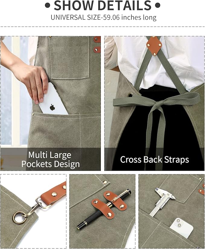 ZOMAO Cotton Canvas Cross Back Apron for Men and Women,Chef Apron With Adjustable Strap and Large Pockets,Kitchen Cooking Baking Bib Heavy Duty Work Apron