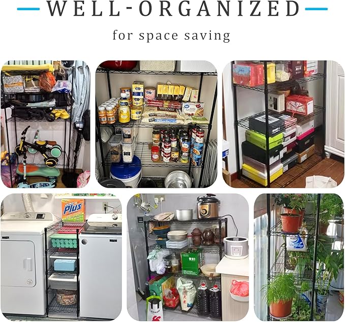 4-Shelf Metal Shelving Rack 36" L x 14" D x 54" H Garage Storage Shelves NSF Adjustable Wire Shelves Organizer for Kitchen Closet Basement, Each Shelf Can Hold 250LBS, Black