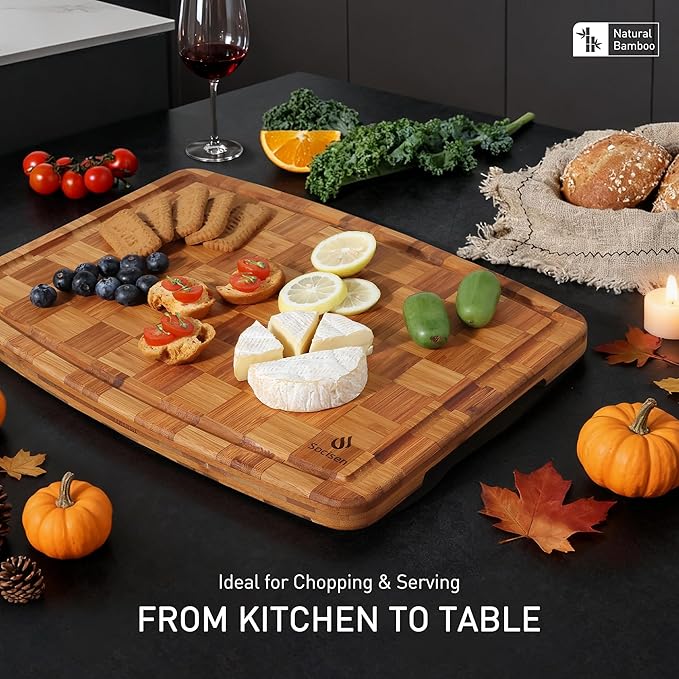 Heavy Duty Bamboo Cutting Board Non Slip Heavy Duty Over Sink Wooden Wood Cutting Board for Kitchen Chopping Board Extra Large Big Small Best House Warming Gift