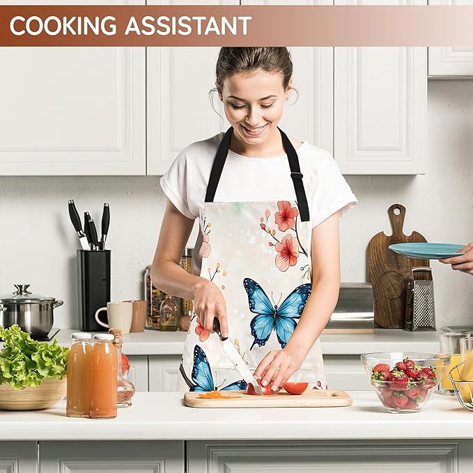 Adjustable Kitchen Apron with Pockets for Women and Men,Soft Chef Apron for Cooking, BBQ, and Grill