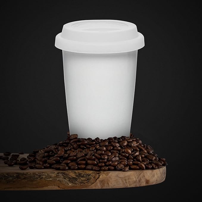 DISCOUNT PROMOS 11 oz. Double Wall Ceramic Tumblers with Lid - 6 Pack - White