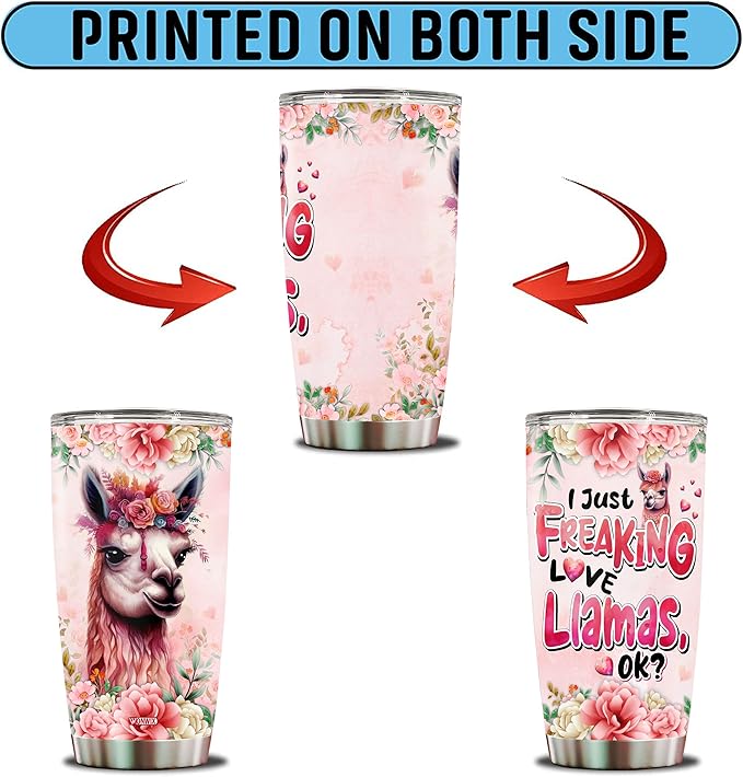 Llama Tumbler 20oz Cute Animal Gift for Women, Girls Who Freaking Love Llamas Lovers Flowers Perfect Birthday Christmas Valentine Wife Daughter Insulated Stainless Steel Coffee Cup with Lid