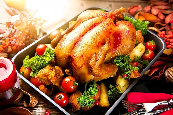 Generic Roasting Pan Stainless steel Roasting pan Turkey Roasting pan with grill Rectangular grill suitable for Turkey, roast chicken and ham (23.4x15.6x2.8in), Silver