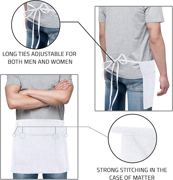 Utopia Wear 12 Pack Server Apron with 3 Pockets, Waist Apron for Waiter Waitress, 12 Inches