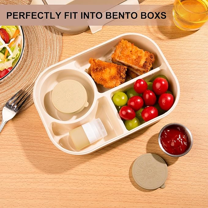 8-Pack Salad Dressing Container To Go, 1-oz Silicone Small Condiment Squeeze Bottles and 1.6 oz Stainless Steel Sauce Containers Cups, Leakproof Condiment Containers with Lids for Lunch Box
