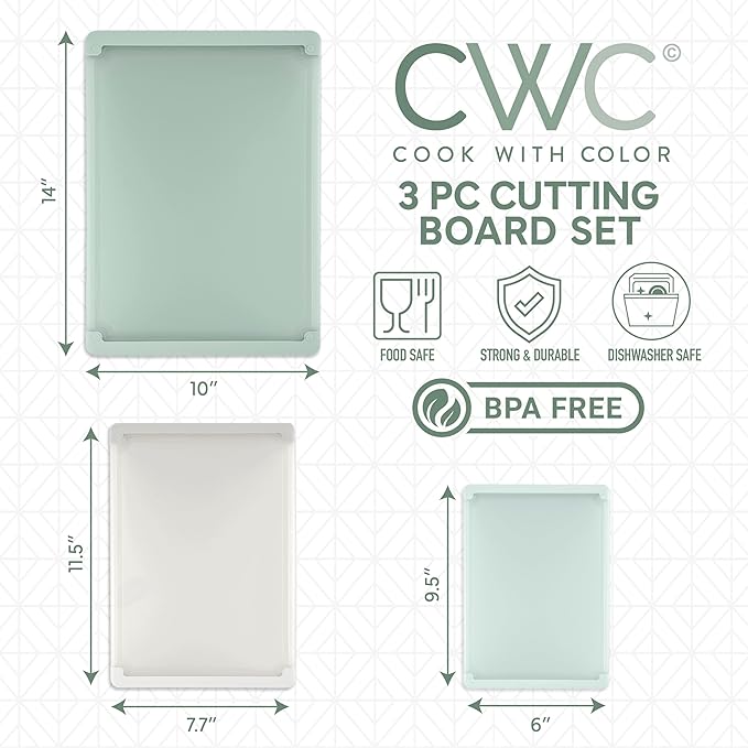 COOK WITH COLOR Extra Large Cutting Board Set, Jumbo-Sized Boards with Rubber Border for Enhanced Cooking Experience, 3-Piece, Mint