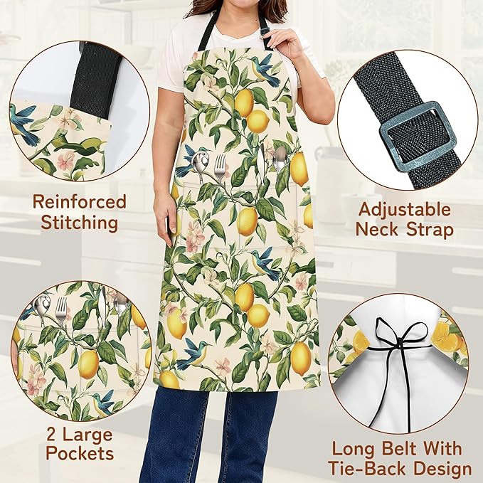 Cooking Apron for Women and Men,Adjustable Chef Bib Apron with 2 Pockets, Water and Oil Resistant for Kitchen Use