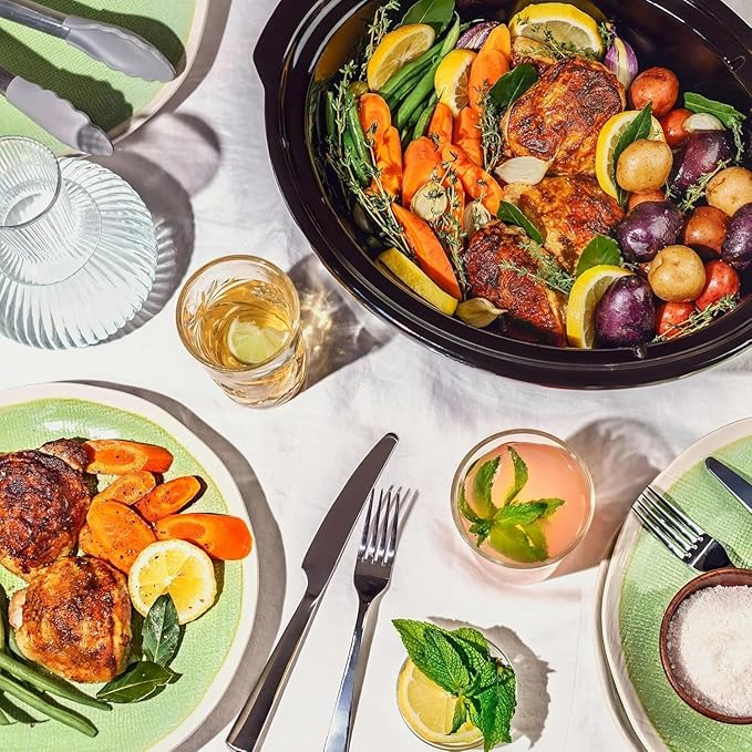 Beautiful 6 Qt Programmable Slow Cooker by Drew Barrymore - 5 Preset Cooking Functions, Digital Countdown Timer, Dishwasher-Safe Parts, and Cool-Touch Handles (Rose)