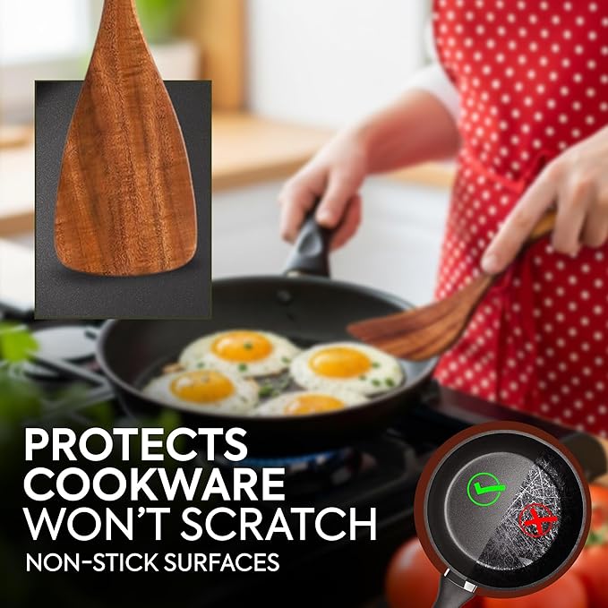 Wooden Spatula, Pancake Spatula, Teak wood spatulas Long Handle Flat Frying Turner Egg spatula for flipping, wooden spoons for cooking, Kitchen Utensil set, Non-Stick Cooking Utensils for kitchen use