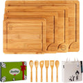 Durable Wooden Cutting Boards for Kitchen-Bamboo Cutting Board Set with Juice Groove-Charcuteries & Chopping Butcher Block for Meat,Vegetables,Fruits Serving ideas Home Cooks Kitchen Gift 11-Piece