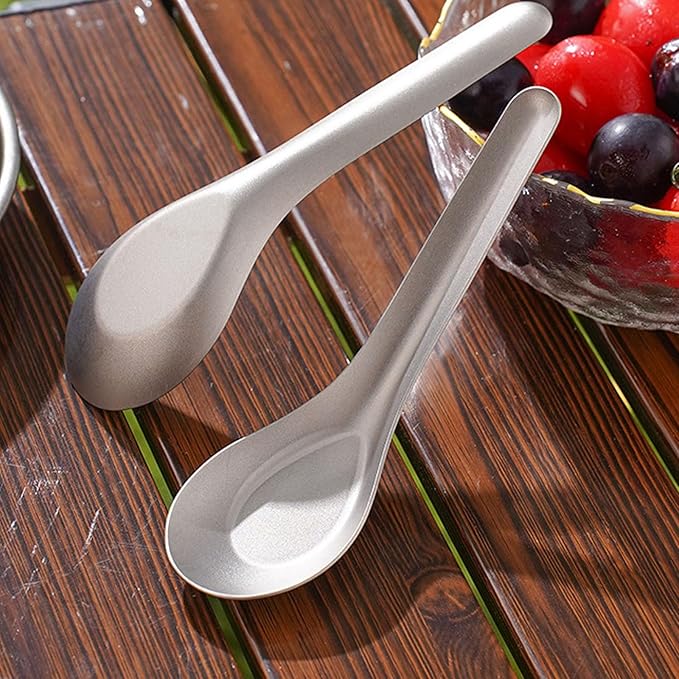 Flat-Bottomed Wide Head Soup Spoon, 5.7 in Pure Titanium Spoon for Coffee, Tea, Dessert, Stirring, Bar, Kitchen, Gift for Lovers, Korean Style, Lightweight & Safe