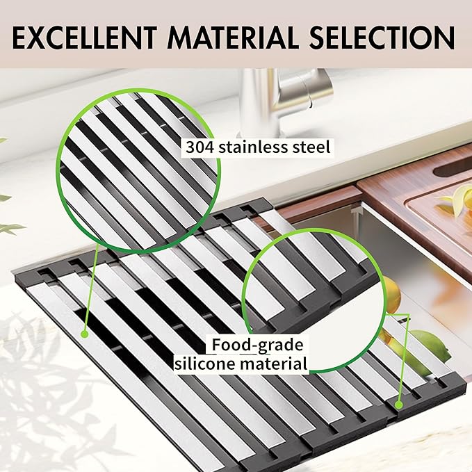 Kitchen Sink Drying Rrack， Stainless Steel Bowl Holder ，Foldable and Non-Slip Suitable for Kitchen Countertops Multipurpose Sink Drying Rack (19.69×12.8IN)