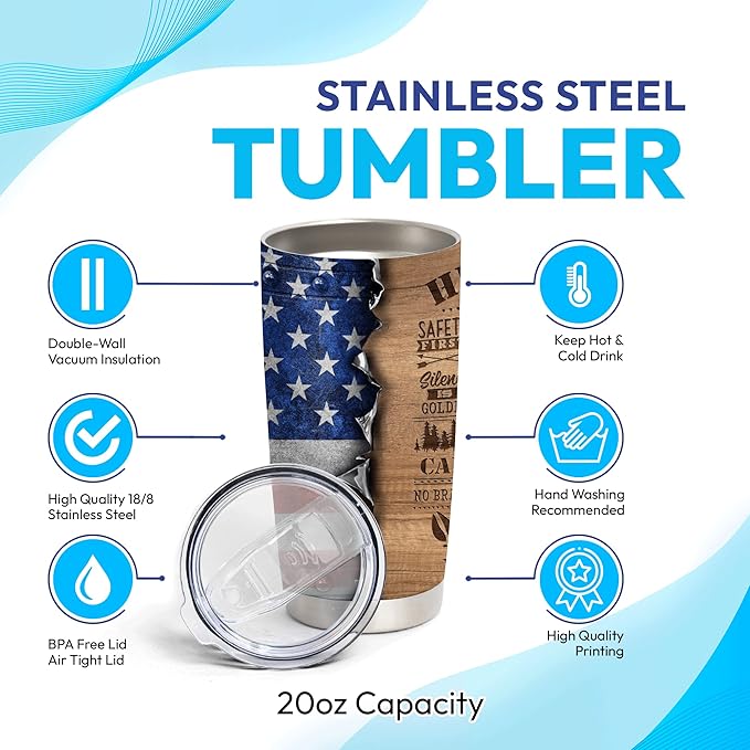 Hyturtle Personalized Hunting Gifts For Men - Deer Hunting Rules Tumbler 20 Oz Travel Coffee Mug Stainless Steel - Fathers Day Gift For Dad, Him, Boy, Husband, Hunters On Birthday, Christmas
