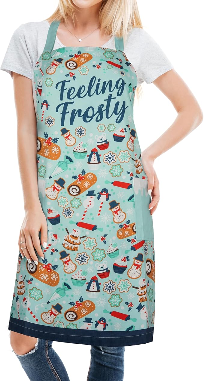 Lavley Christmas Baking Aprons - Funny kitchen gift for men, women and kids - 100% cotton adjustable apron for holiday bakers