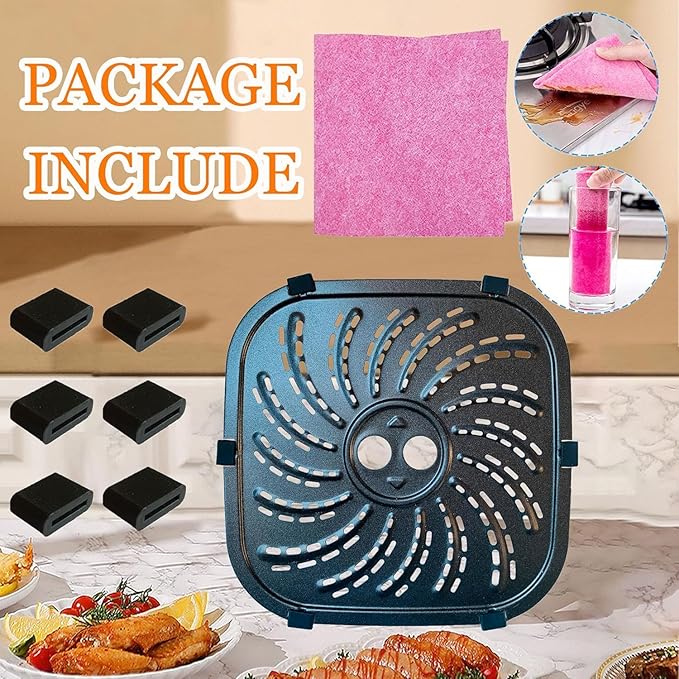 ALJ 4QT Air Fryer Grill Pan for PowerXL Vortex Pro Air Fryer 4QT, Upgraded Replacement Grill Plate Crisper Plate Tray Rack Grate Grid Shelf for 4 Quart PowerXL Air Fryers, Nonstick, Dishwasher Safe