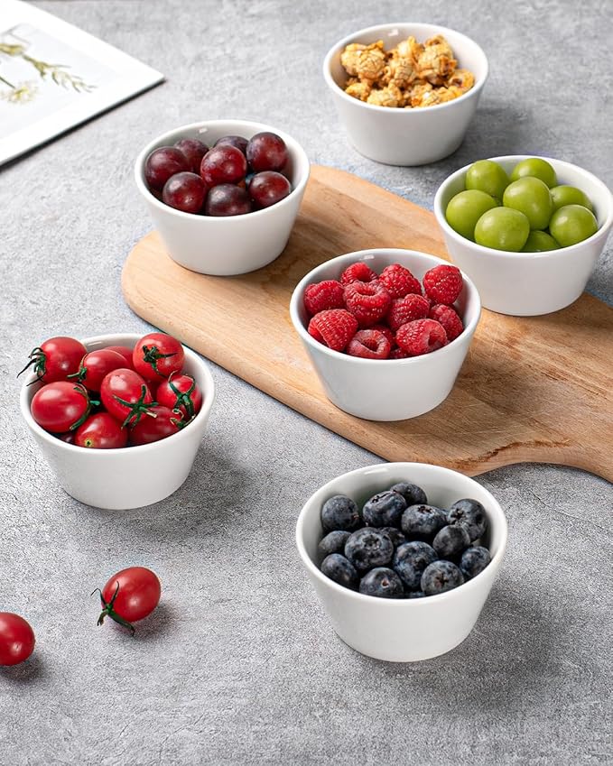 Porcelain Small Bowls, 8 Ounce Dessert Bowls, Ramekins Oven Safe, Ice Cream Bowls, Bouillon Cups, Set of 6